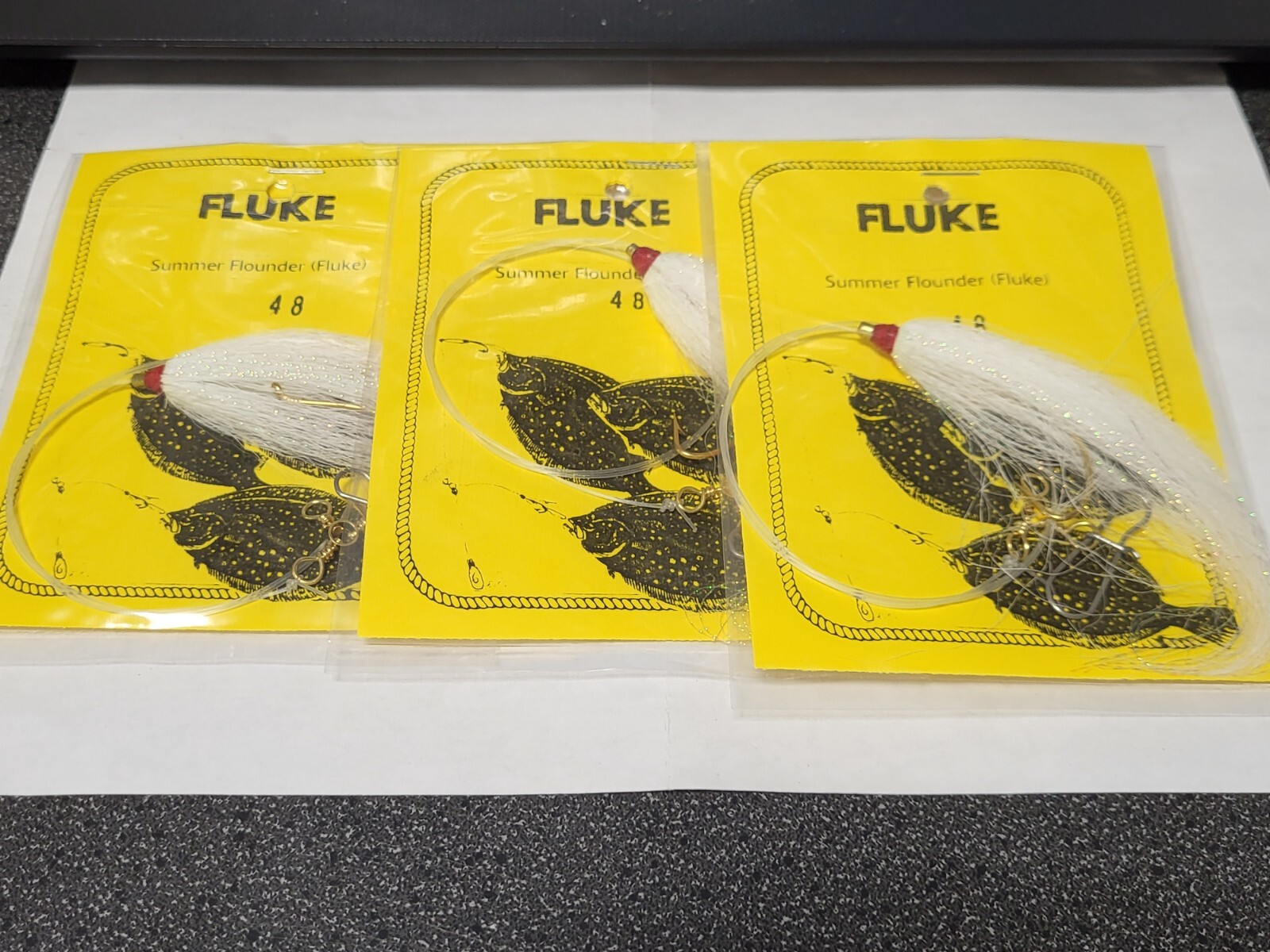 3 NJ Hand Tied 2/0 English Hook w/White Bucktail Fluke/Summer Flounder Rig