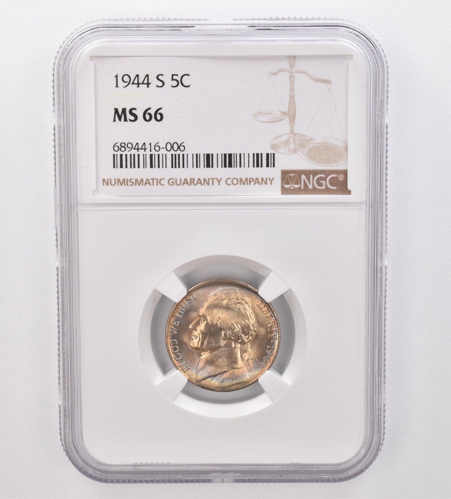 1944-S Jefferson Nickel MS66 NGC Beautiful Tone *9904