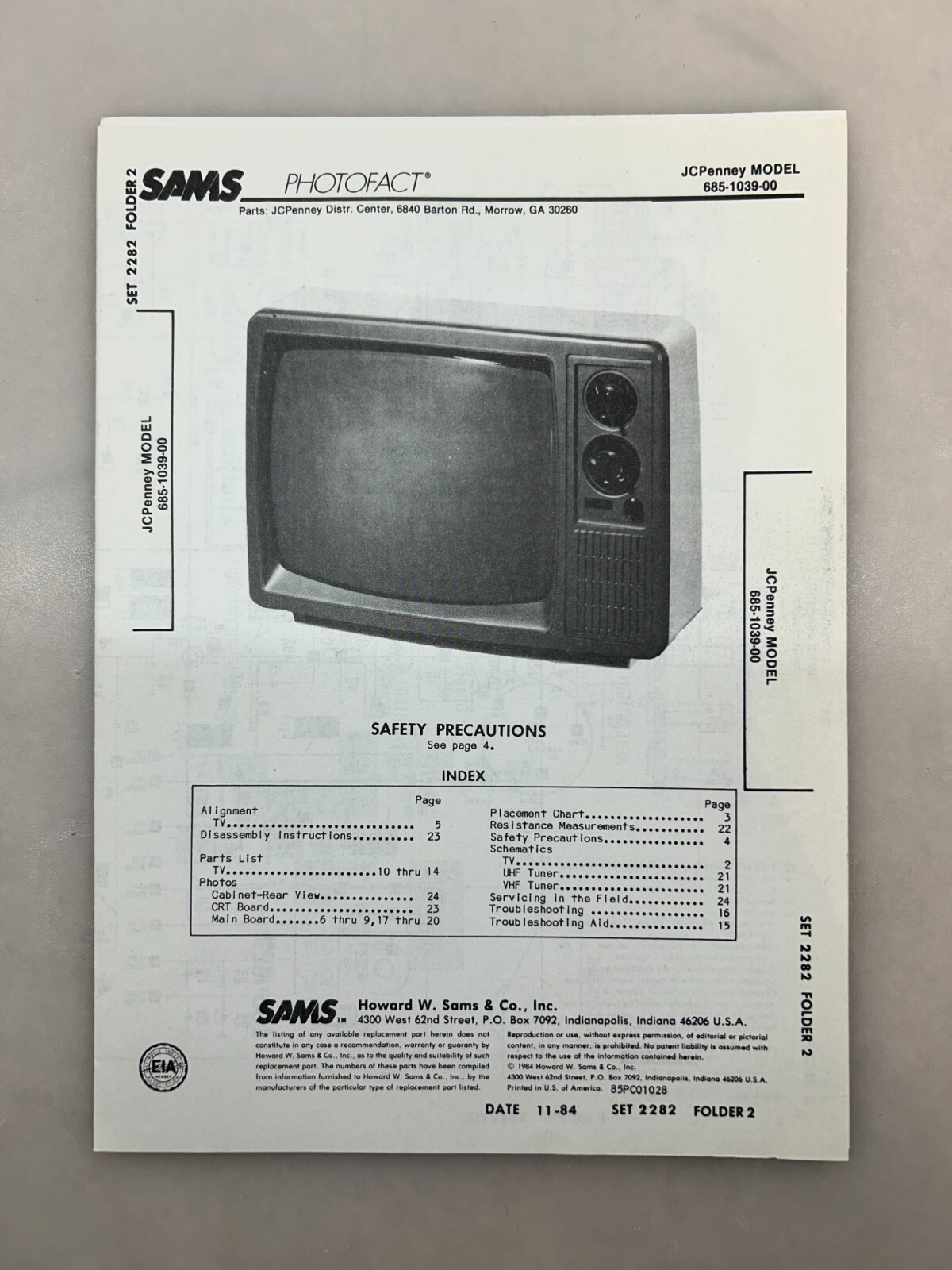 JCPenney 685-1039-00 Service Manual Sams Photofact Free Shipping