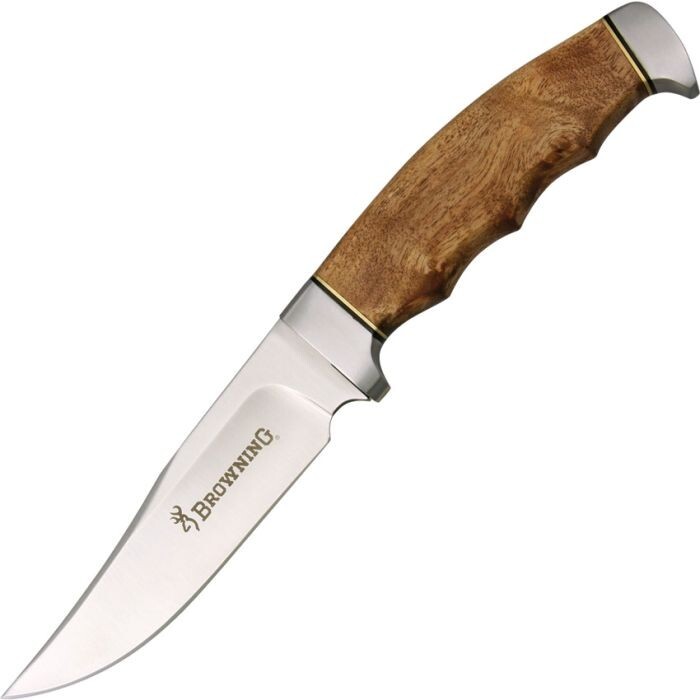 Browning Hunter Fixed Knife 4.75" Stainless Steel Blade Camo Burl Wood Handle