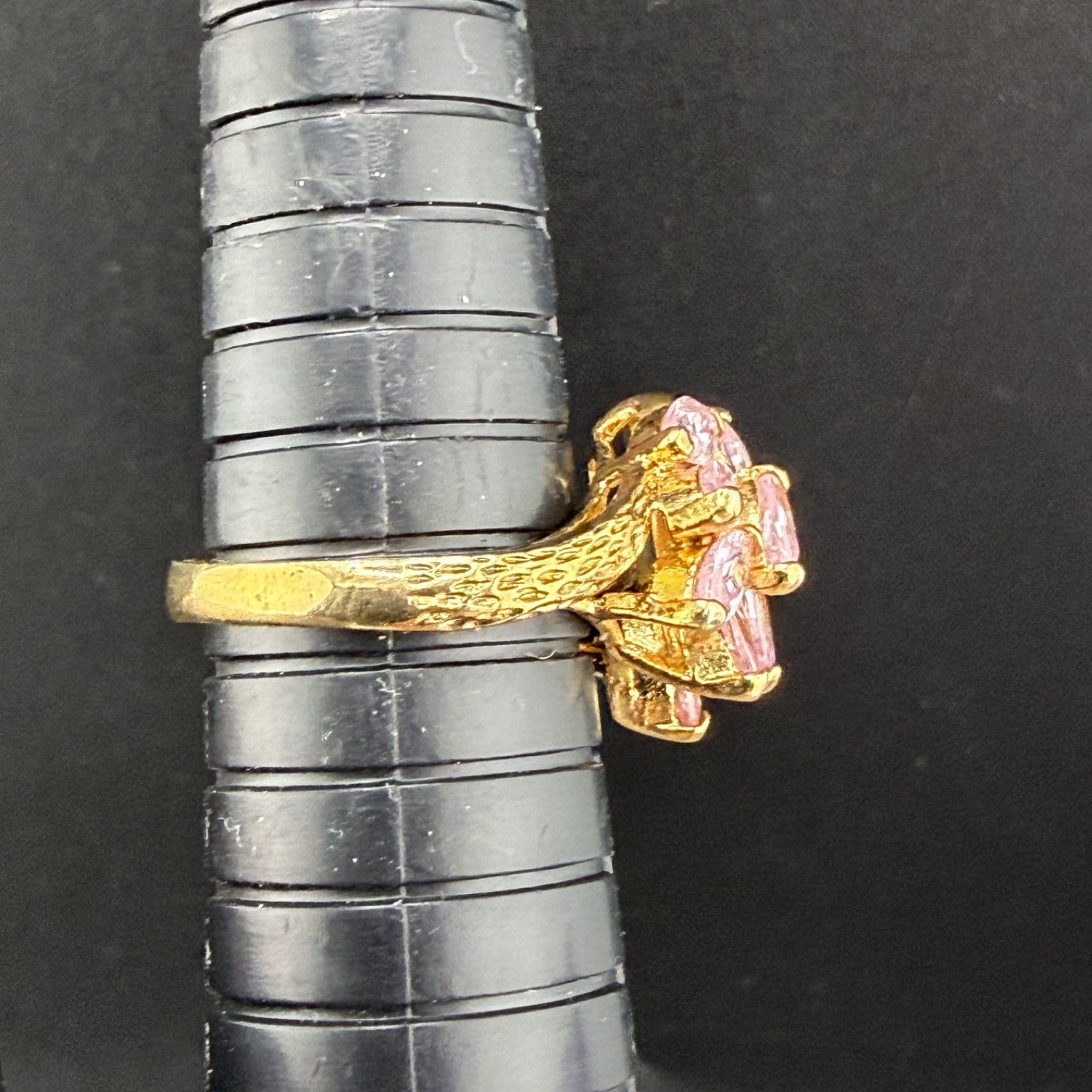 Pink Rhinestone Ring Gold Plated Size 8