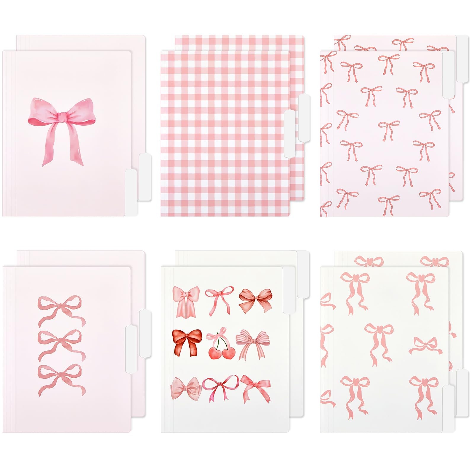 12 Pcs Coquette Pink Bow File Folders, Letter Size Bowknot Plaid Decorative F...