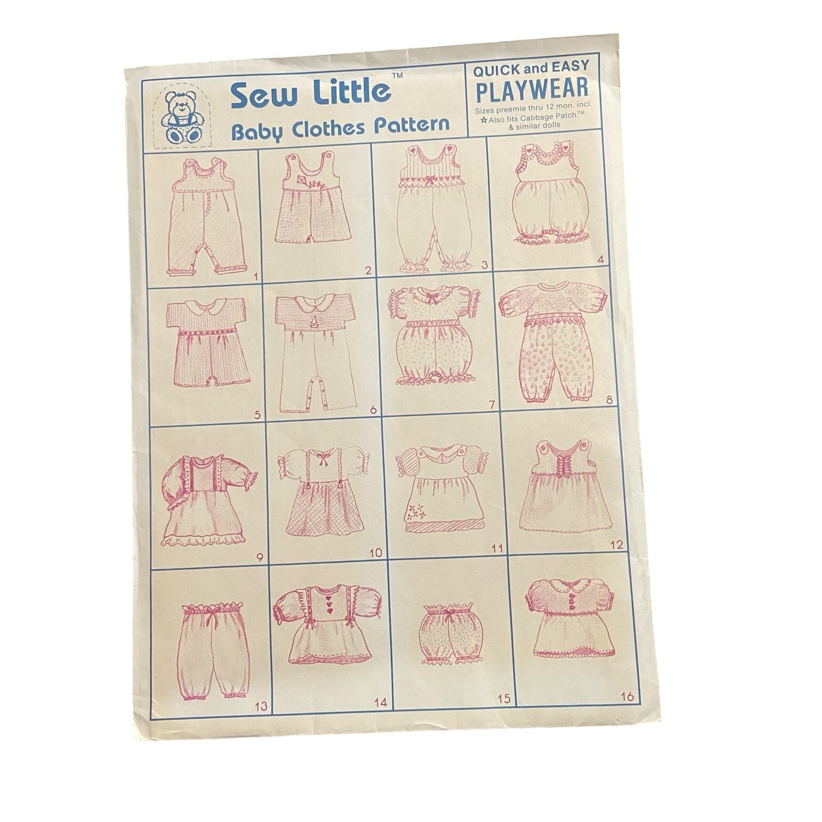 Sew Little Sewing Pattern Quick EASY Sewing Pattern Play wear Baby Preemie - 12M