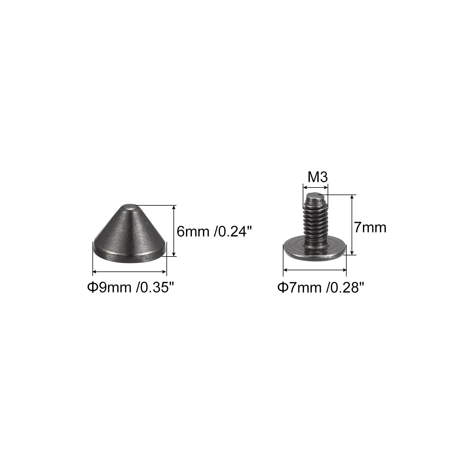 9x6mm Screw Back Rivets, 30 Sets Solid Leather Studs for DIY Black