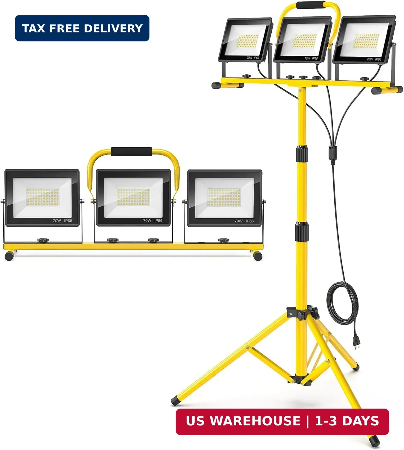 LED Work Lights with Stand: 3 Head Adjustable Work Light with Individual Switch,