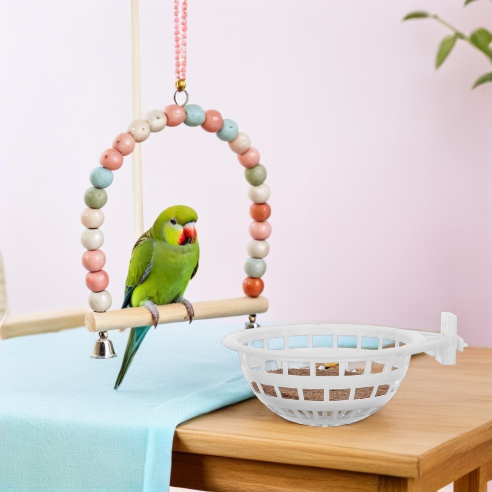 2Pcs Durable Plastic Bird Nesting Bowls White Parrot Hatching and Breeding Nests