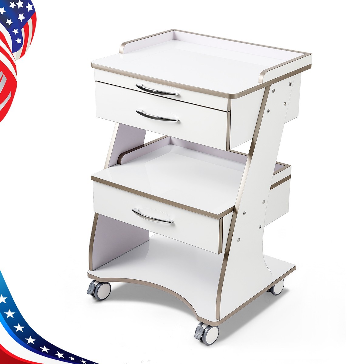 Dental Storage Cabinet Double-Drawer 3 Layer-Tier Cart Tools Socket High-Gloss