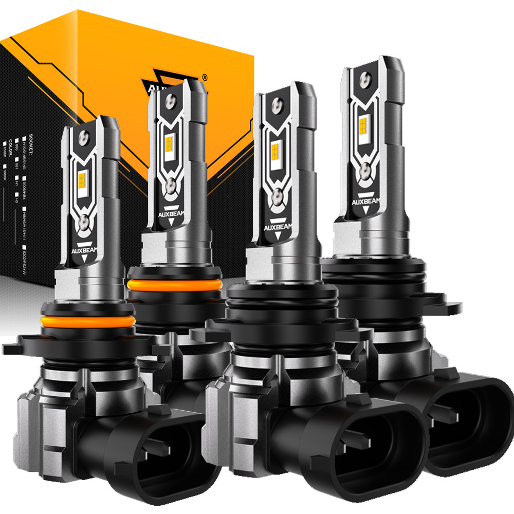 AUXBEAM 9005 9006 LED CANBUS Headlight Bulbs High Low 3000K Amber Super Bright