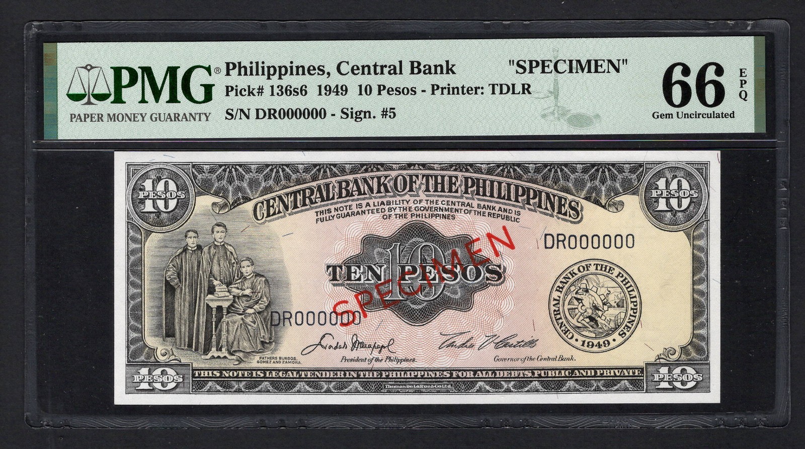 Philippines 10 Pesos 1949 P136s6 "Specimen" Uncirculated Grade 66