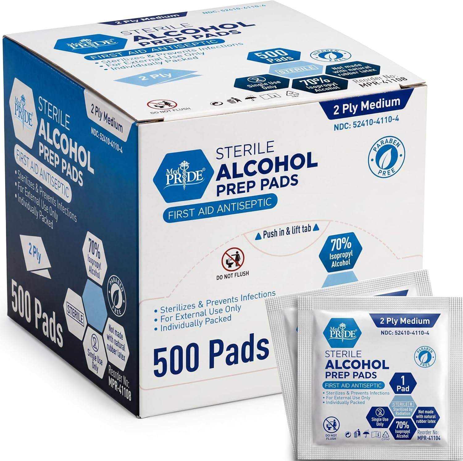 Individually-Wrapped Alcohol Prep Pads, 500 Count - Essential First Aid Supplies