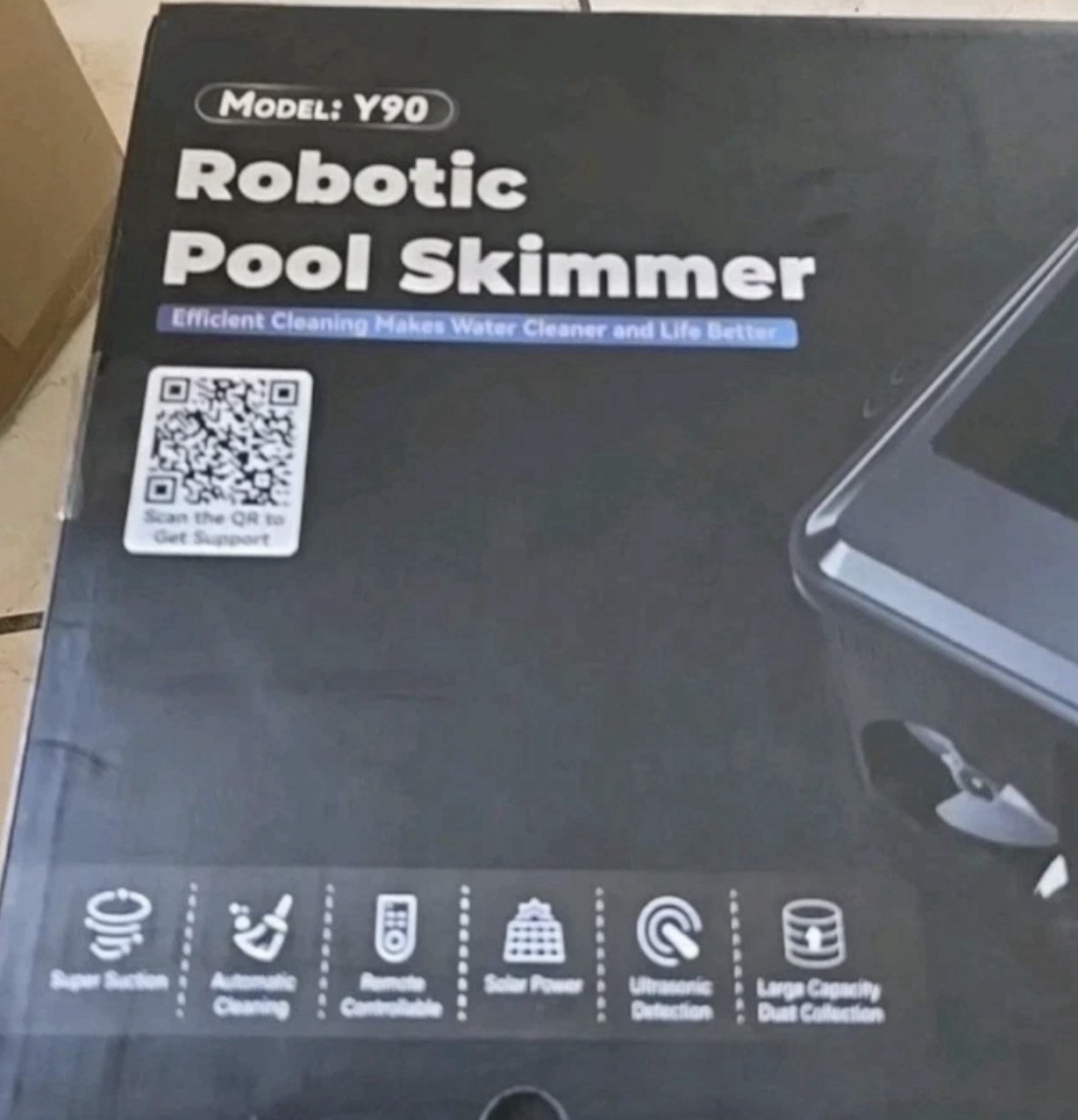 Robotic Pool Skimmer Y90 Solar Powered, Cordless Surface Cleaner w/ Remote Y90