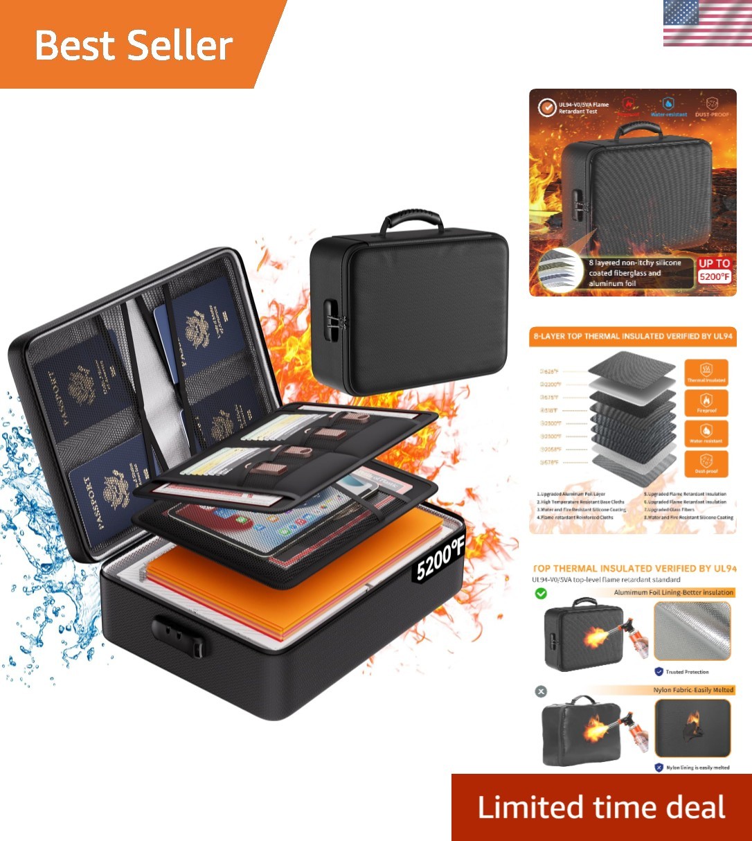 5200°F Fireproof Document Organizer with Lock - Portable & Water-Resistant