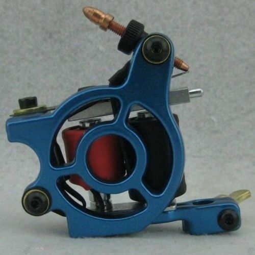One Aluminum Alloy 10 Wrap Coils Tattoo Machine Gun For Kit Power Supply Blue