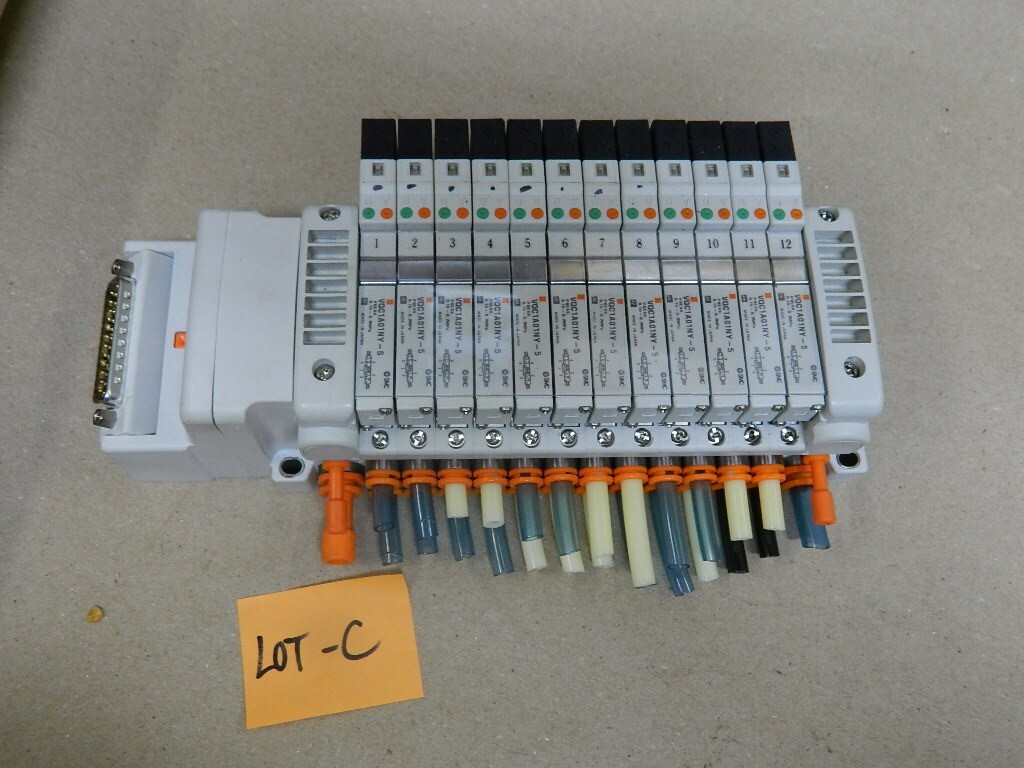 SMC VQ1000 Pneumatic Manifold 12 - Port with 12 each VQC1A01NY-5 Solenoids LOT C