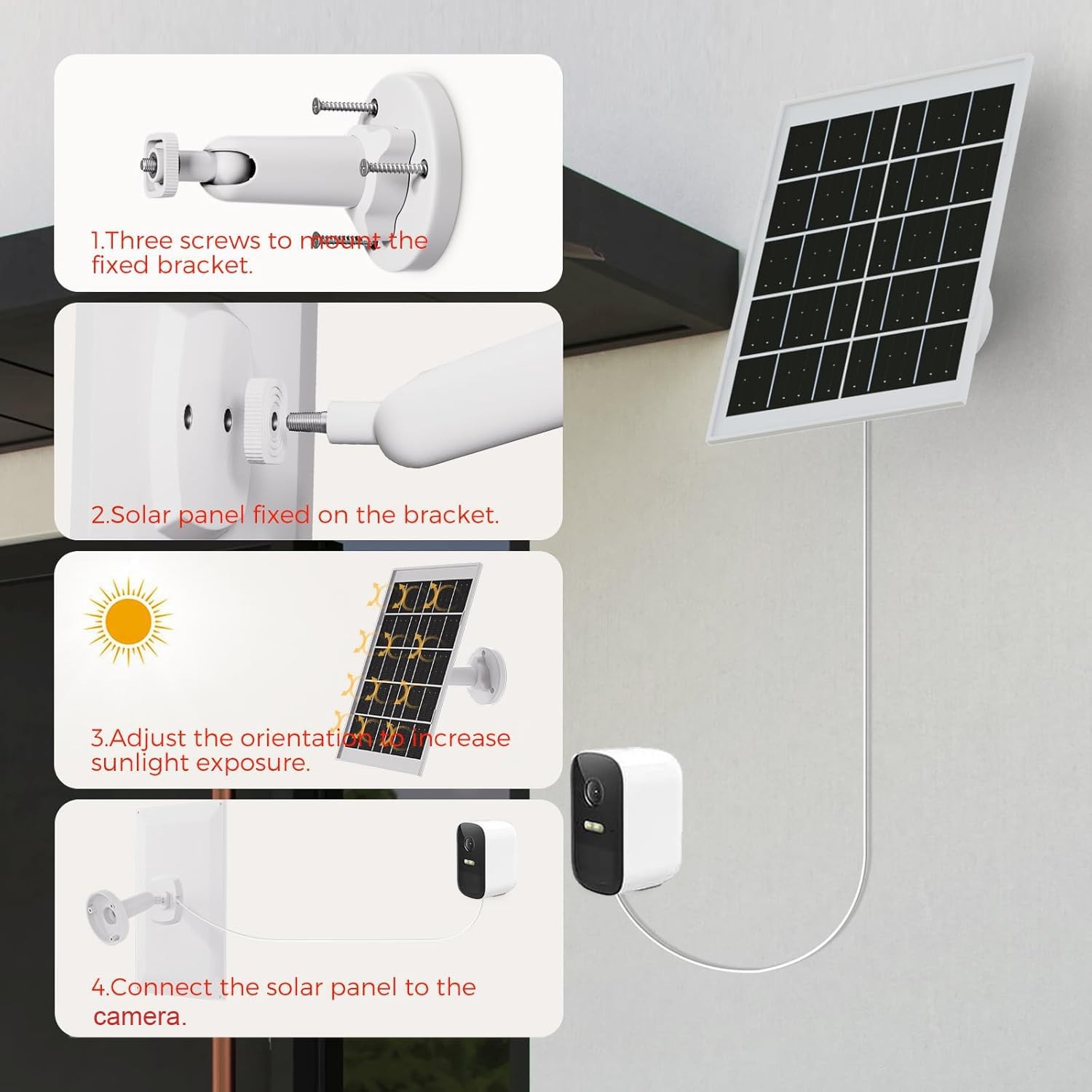 8W Solar Panel Charger for Outdoor Security Cameras, with Micro 2 Pack