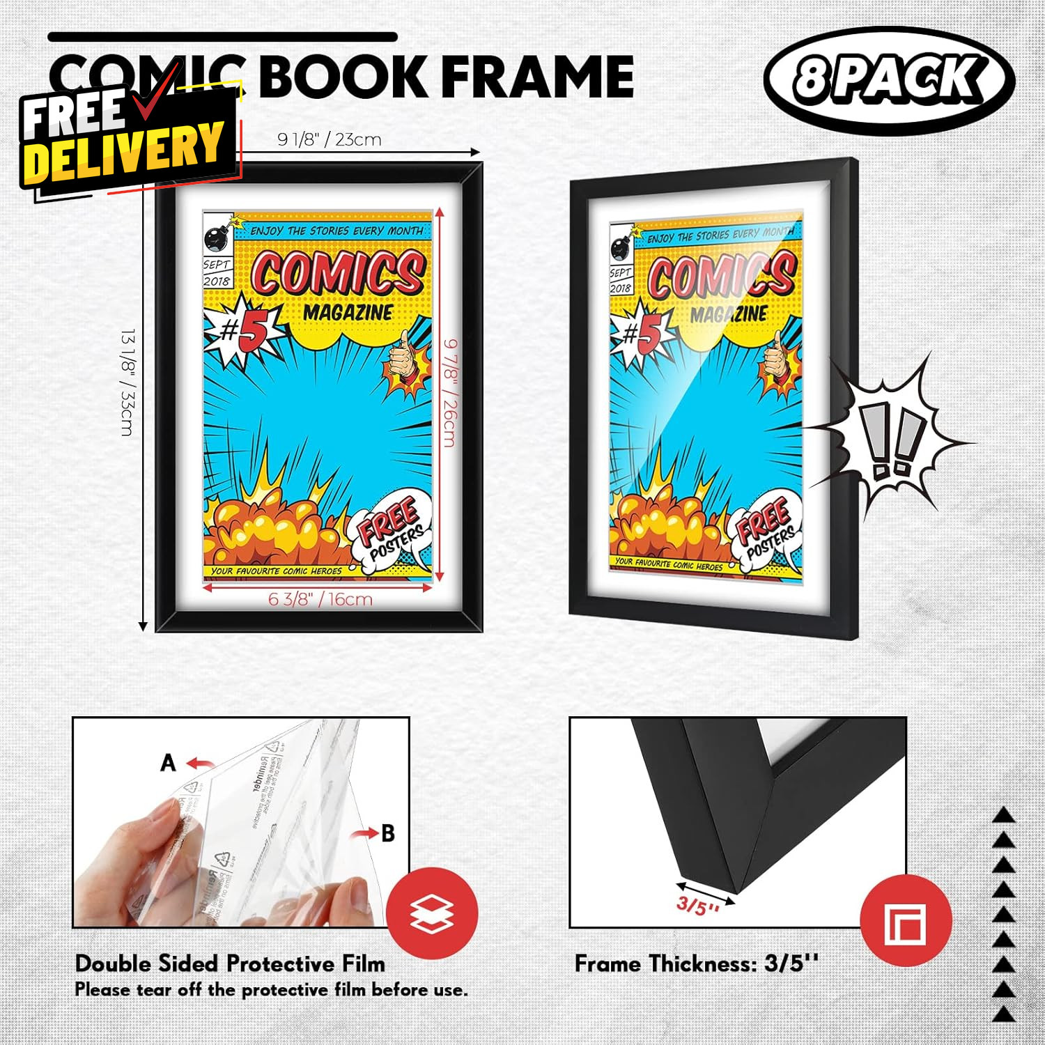 8 Pack Comic Book Frame UV Protection Comic Picture Magazine Frames Fits