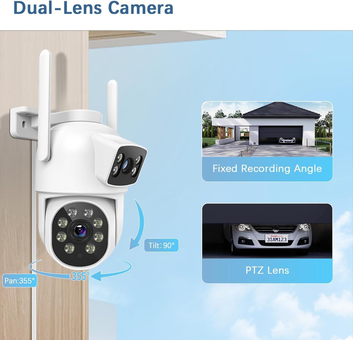 Wireless 4MP Security Camera System 4K 10CH NVR 2-Way Audio Recording Dual lens