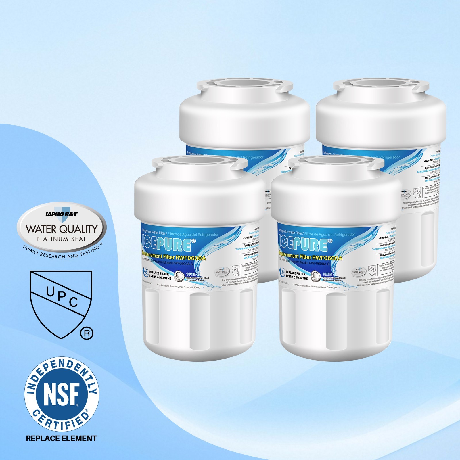 4 Pack Fit For GE GSS25GSHJCSS GSE25HGHBHBB GSE25HGHEHWW Water Filter  Icepure