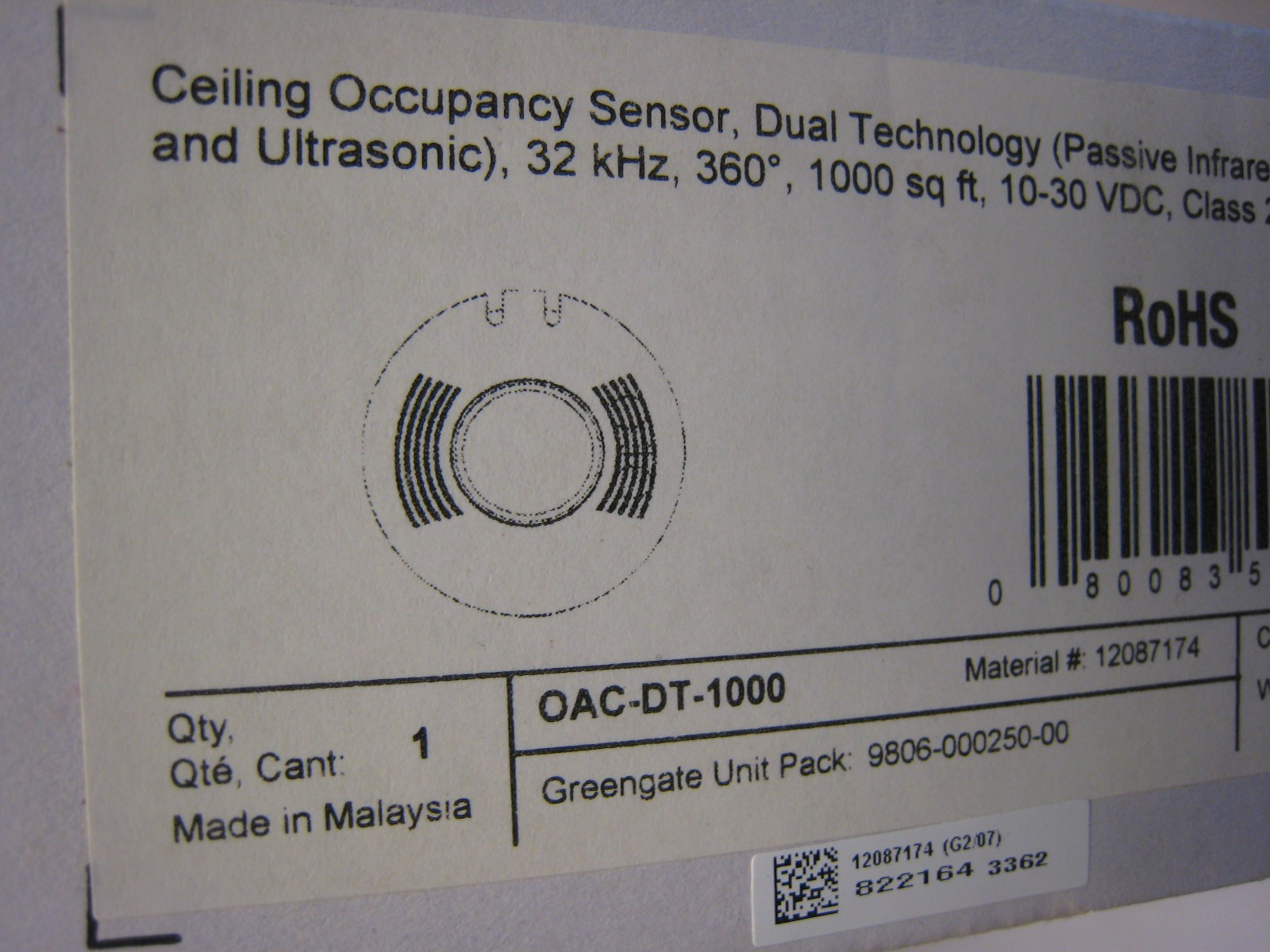 Cooper Lighting Greengate OAC-DT-1000 MicroSet Dual-Tech Ceiling Sensor