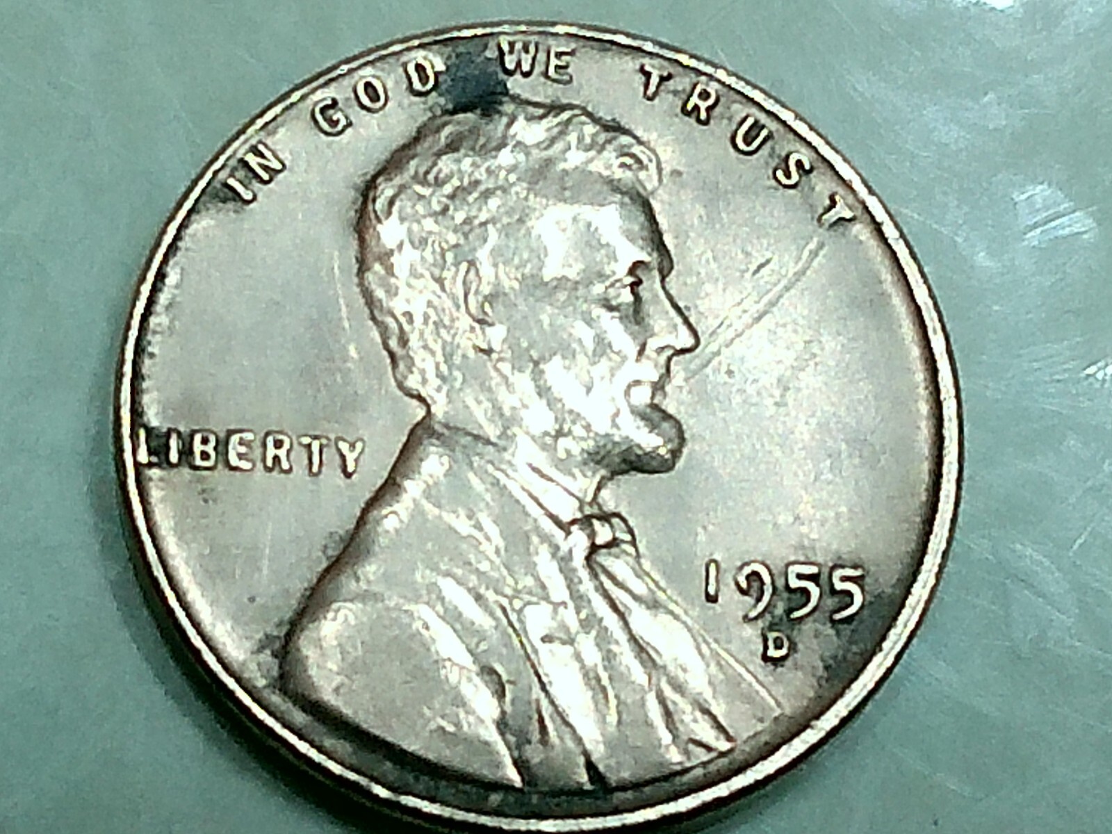 1955-D us copper penny - full ears - ms - rb - 3.1 gr. - full rim - good stamp -