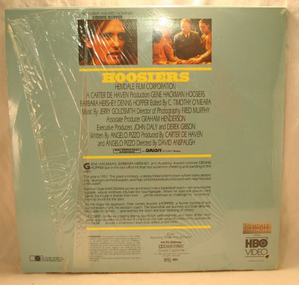 Laserdisc u * Hoosiers * Gene Hackman Barbara Hershey Dennis Hopper