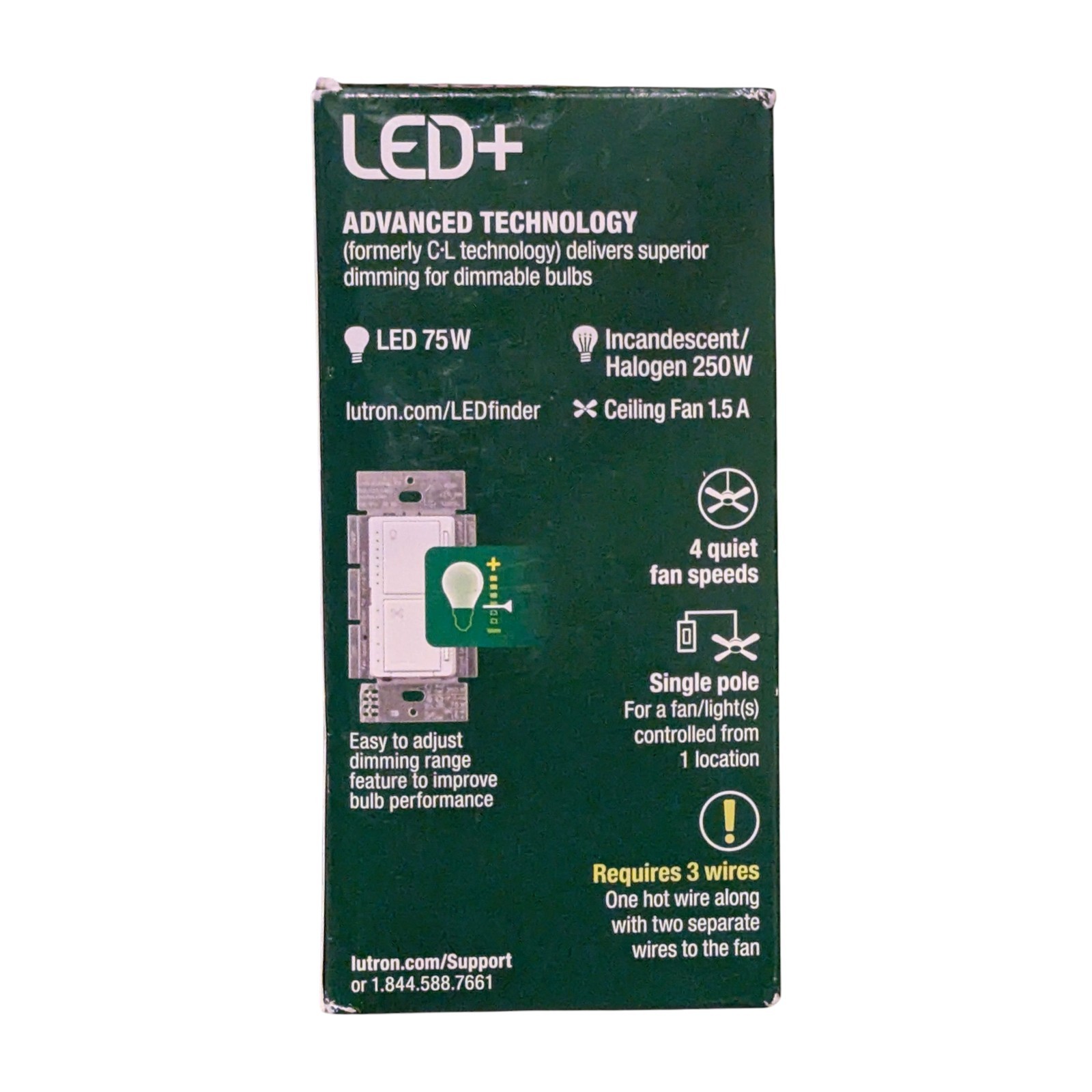 Lutron Maestro Fan Control & Light Dimmer LED Single Pole MACL-LFQH-WH White NEW