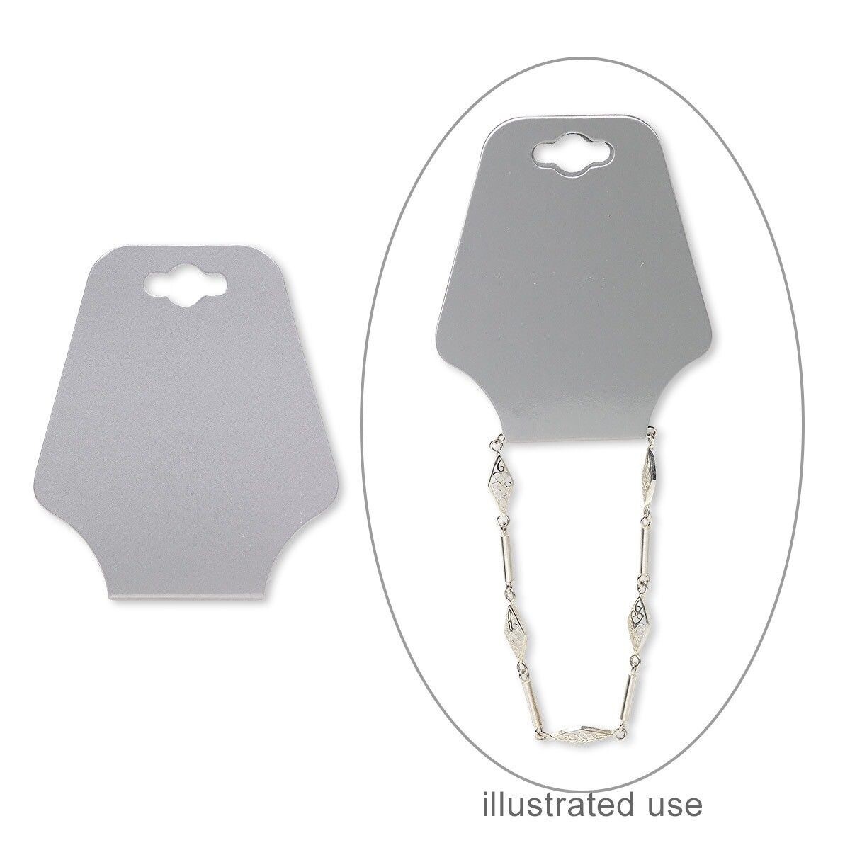 Necklace Bracelet Card, 20 Silver 2.5" x 2" Adhesive Cardstock Jewelry Display