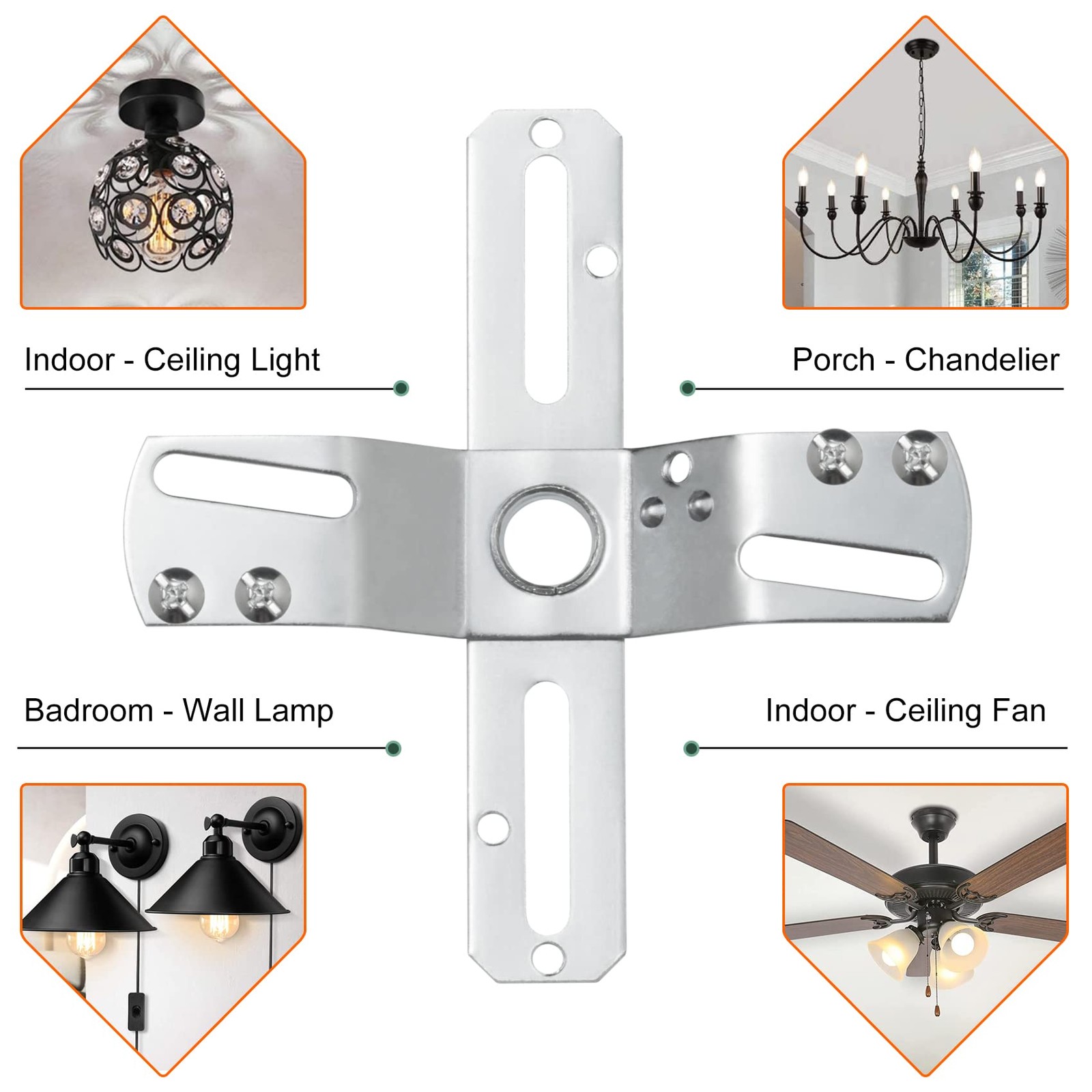 Qc Ceiling Light Fixture Mounting Bracket [Upgraded Crossbar-1, Silver
