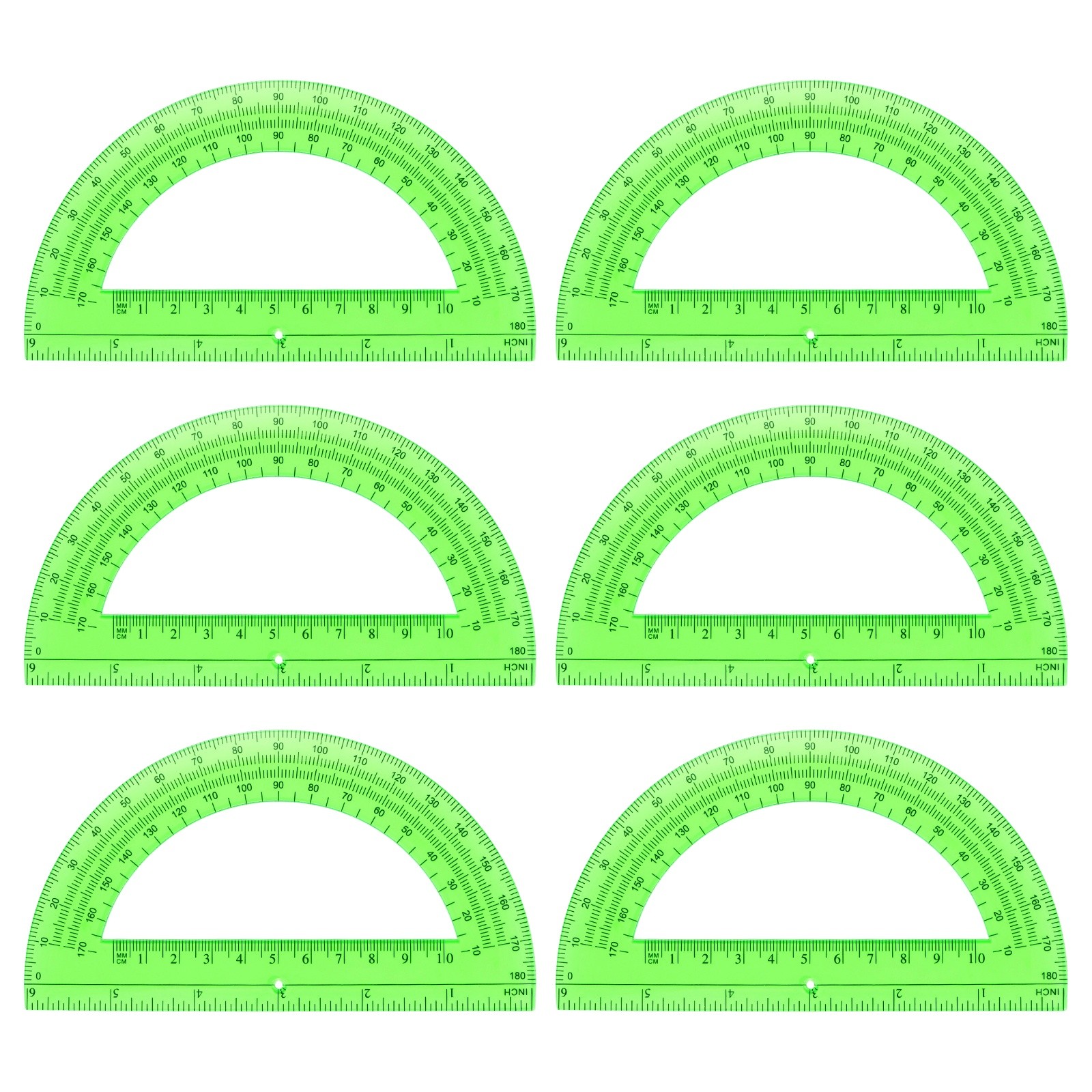 Plastic Protractor, 6 Pack Protractors 6 Inch 180 Degrees Geometry Tool, Green
