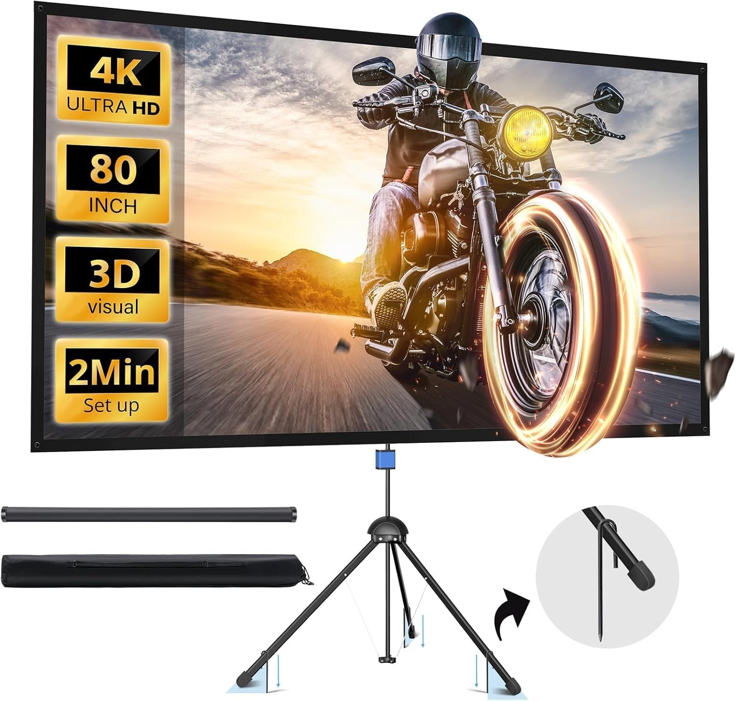 Projector Screen with Stand, Paris RHÔNE 80-inch Outdoor Indoor Projector Screen