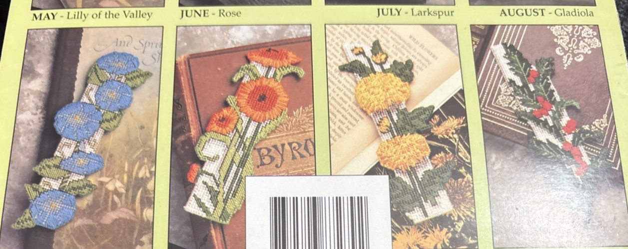 Vtg Rare Annie's Attic Birthday Flower Bookmarks Needlepoint Pattern '92 Bk87B79