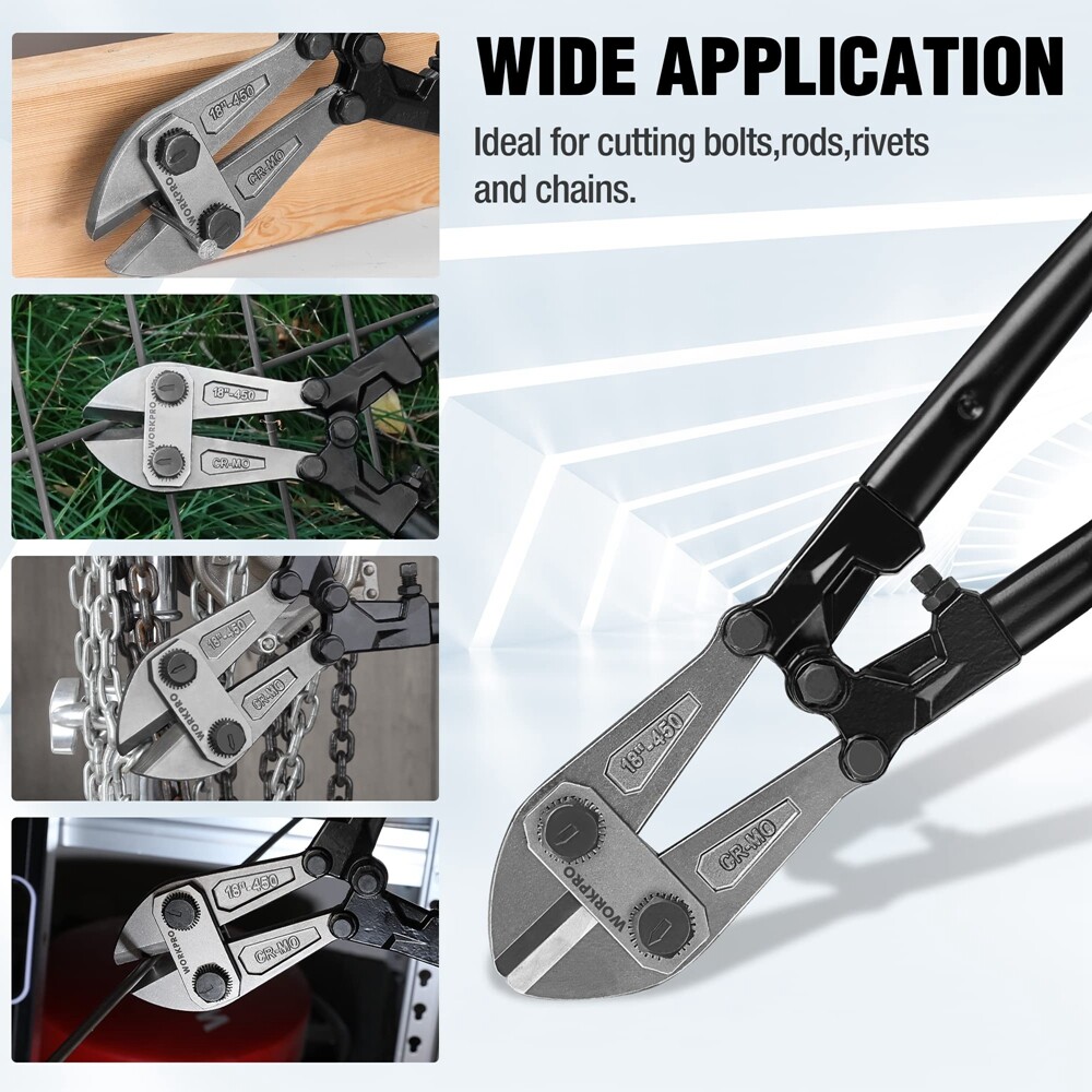 WORKPRO 18" Bolt Cutter Cutting Plier Tool Bi-Material Handle w/Soft Rubber Grip