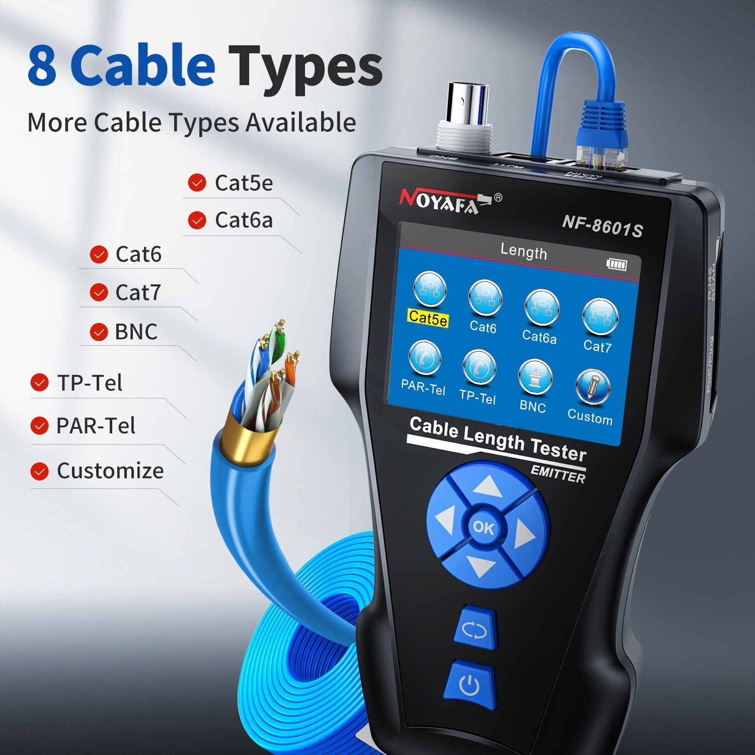Network Cable Tester LAN Wire Tracker Length Voltage PoE PING Test Port Finder