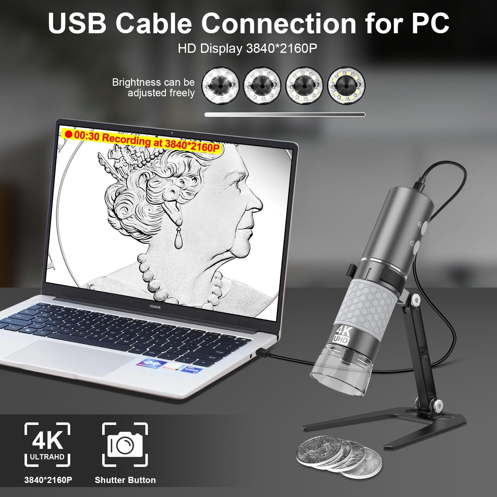 4K WiFi Microscope, Upgraded Stand for iPhone Android PC, 50-1000X USB Digita...