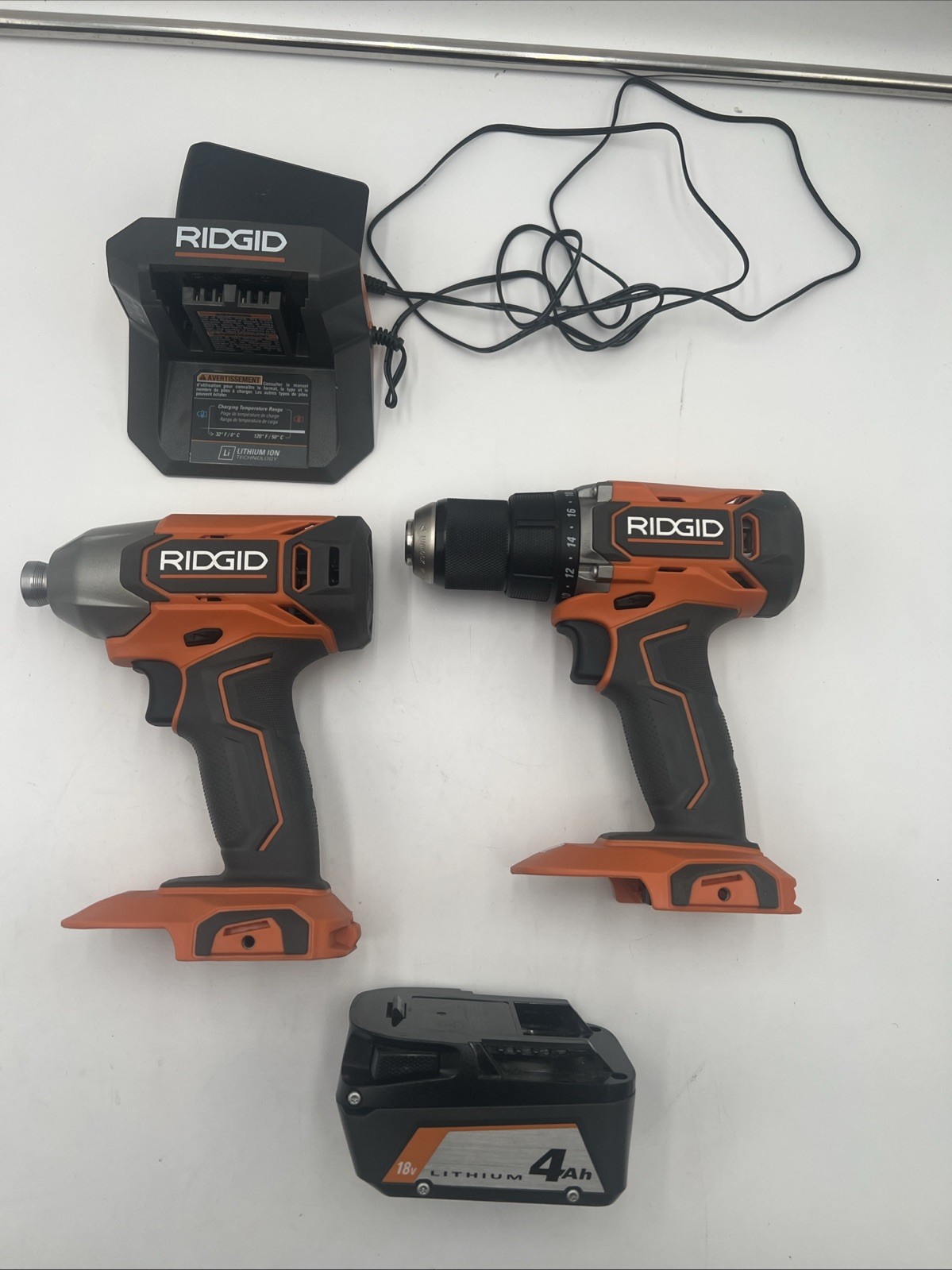Ridgid 18v 1/2” Drill And 1/4” Impact Driver Set With 4ah Battery + Charger