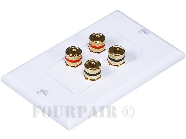 2 Speaker 4 Binding Post Banana Jack Wall Plate Face Plate Surround Sound White