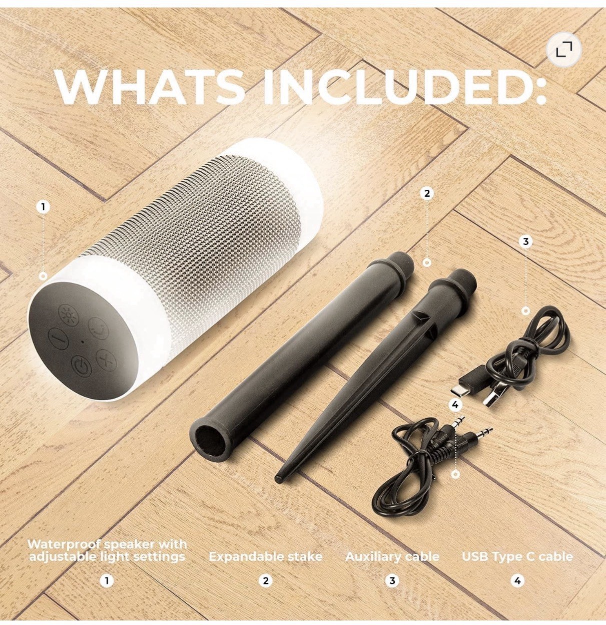 iJoy TIKI+ Bluetooth Waterproof LED Lighting Portable Speaker, White, Stake