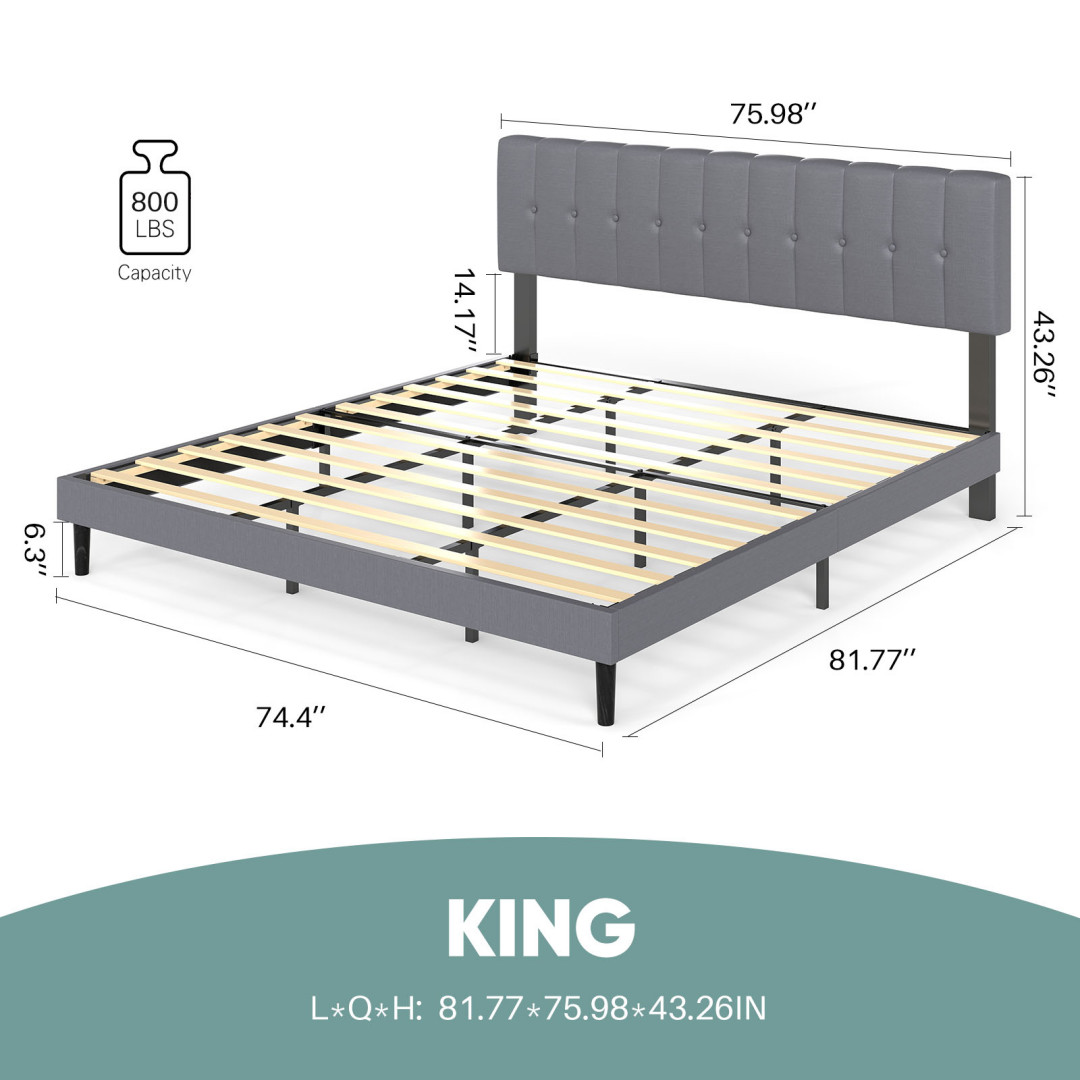 The Headboard Is Made Of Grey Upholstered Headboard Wooden Bed Board Frame