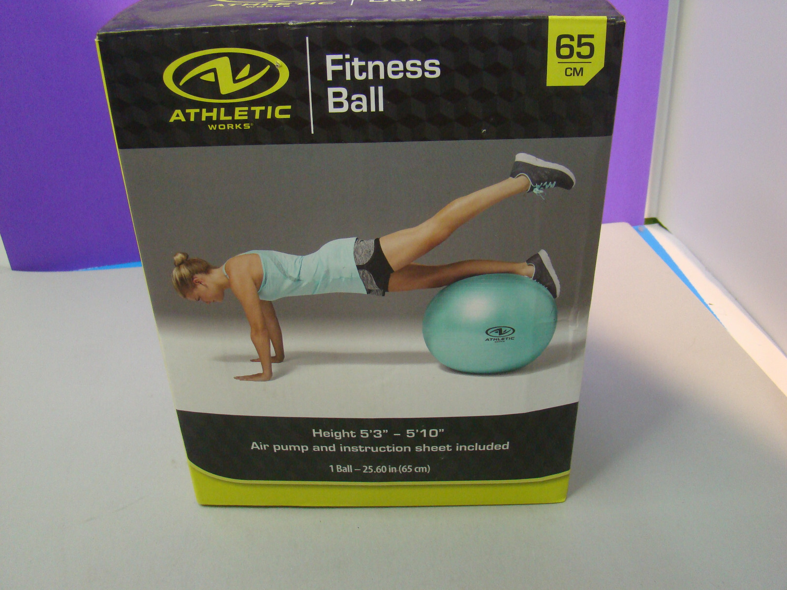 Athletic Works Yoga 65 cm Fitness Ball Exercise Balance Home Gym NEW with Pump