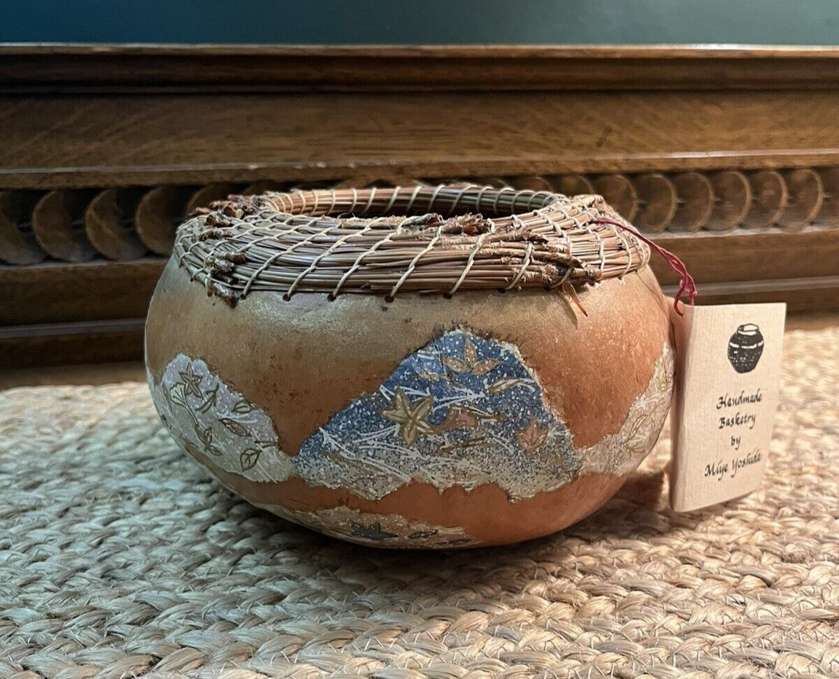 Gourd "Bowl"  Signed by Miye Yoshida - HANDCRAFTED w/ Pine Needles & Washi 1990