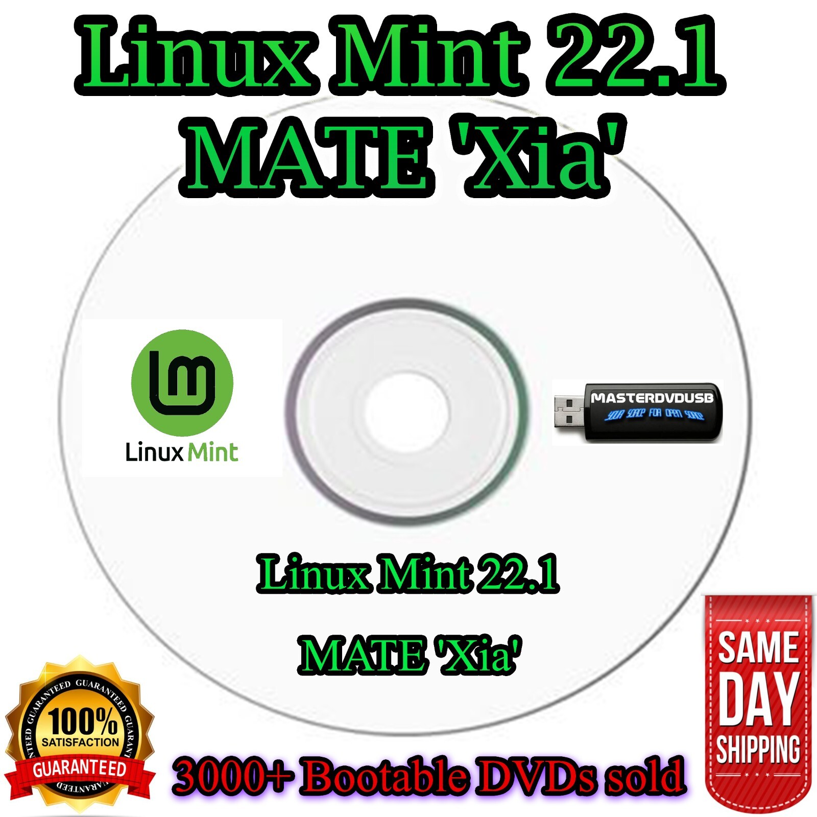 Linux Mint 22.1 MATE 'Xia' Bootable DVD – Laser Printed Label, Same-Day Shipping