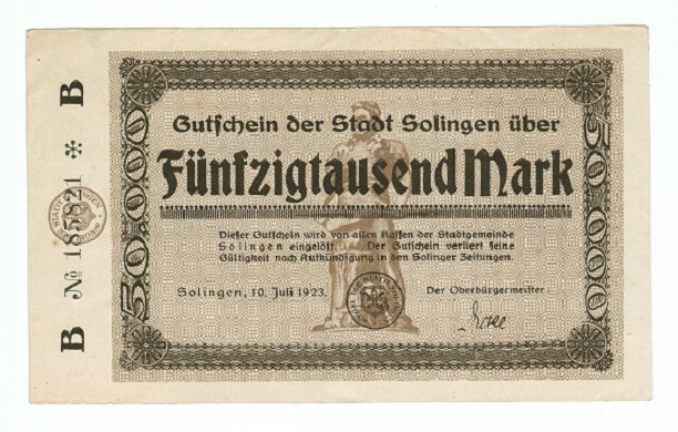 GERMANY BANKNOTE 50000 MARK STADT-SOLINGEN 1923