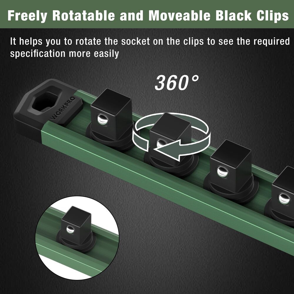 WORKPRO Magnetic Socket Organizer 1/2''Heavy Duty Socket Holder, Socket Rack Kit