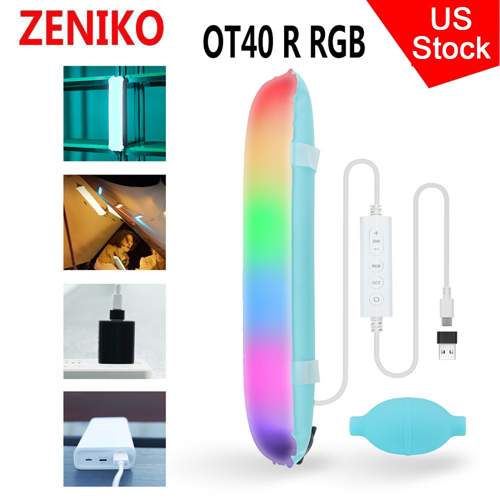 ZENIKO OT40R RGB Magnetic Inflatable LED Tube Light Camping Travel Tent Light 7W