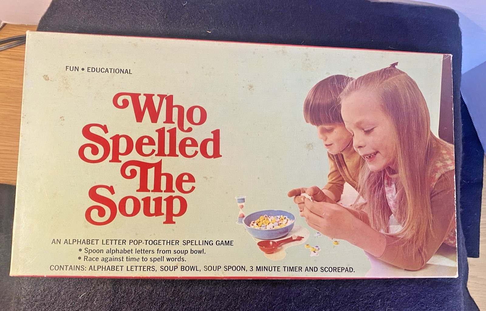 Vintage Lido Who Spelled The Soup An Alphabet Letter Pop Together Spelling Game