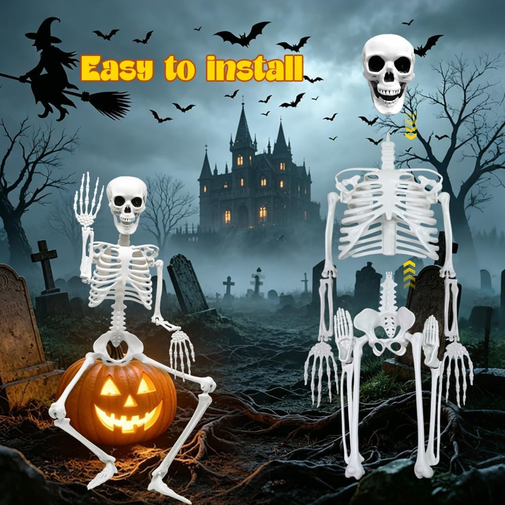 2PACK 36" Skeleton Halloween Decorations, 3FT Skeleton with Movable Joints | Pla