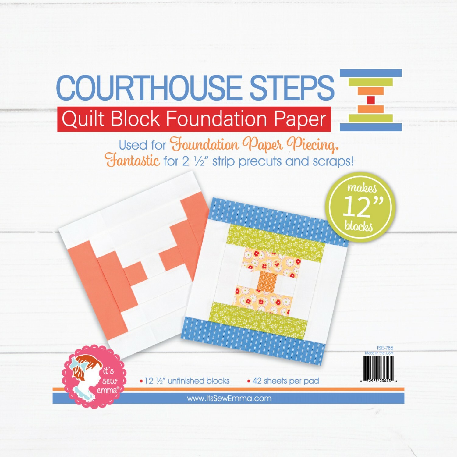 12" Courthouse Steps Foundation Paper, Pad Includes 42 Sheets It's Sew Emma