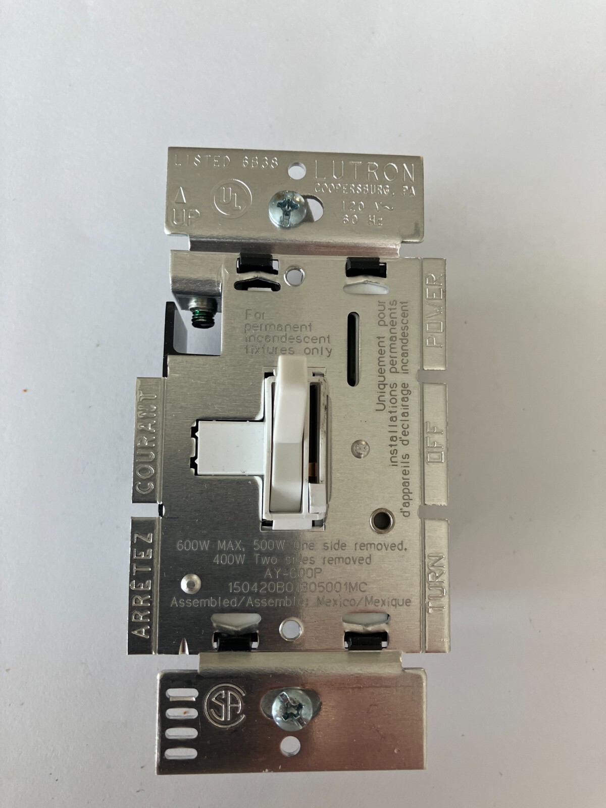 LUTRON AY-600P-WH PRE-SET DIMMER
