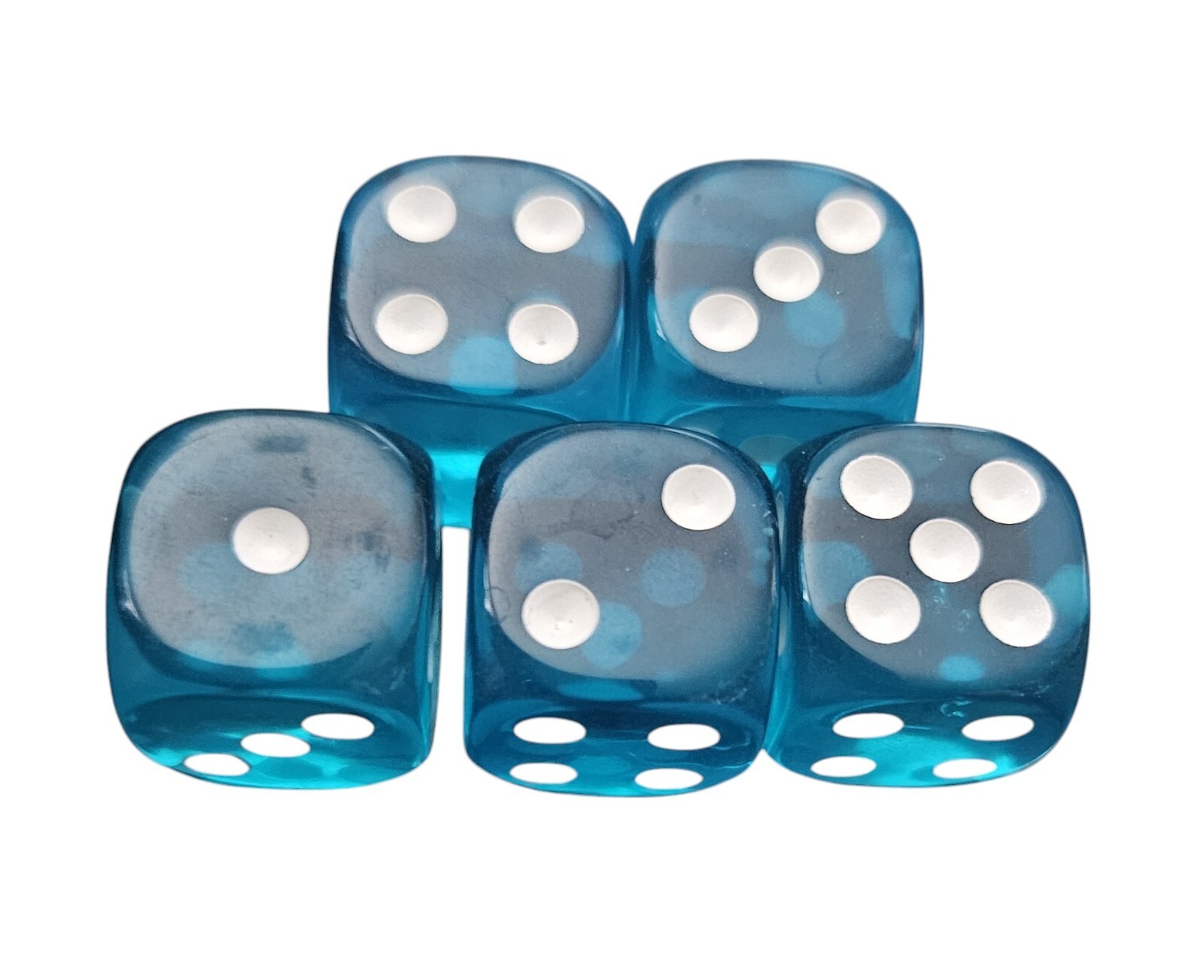 5 pcs 14 mm Aqua Transparent Acrylic Round Edge Dice Set - New