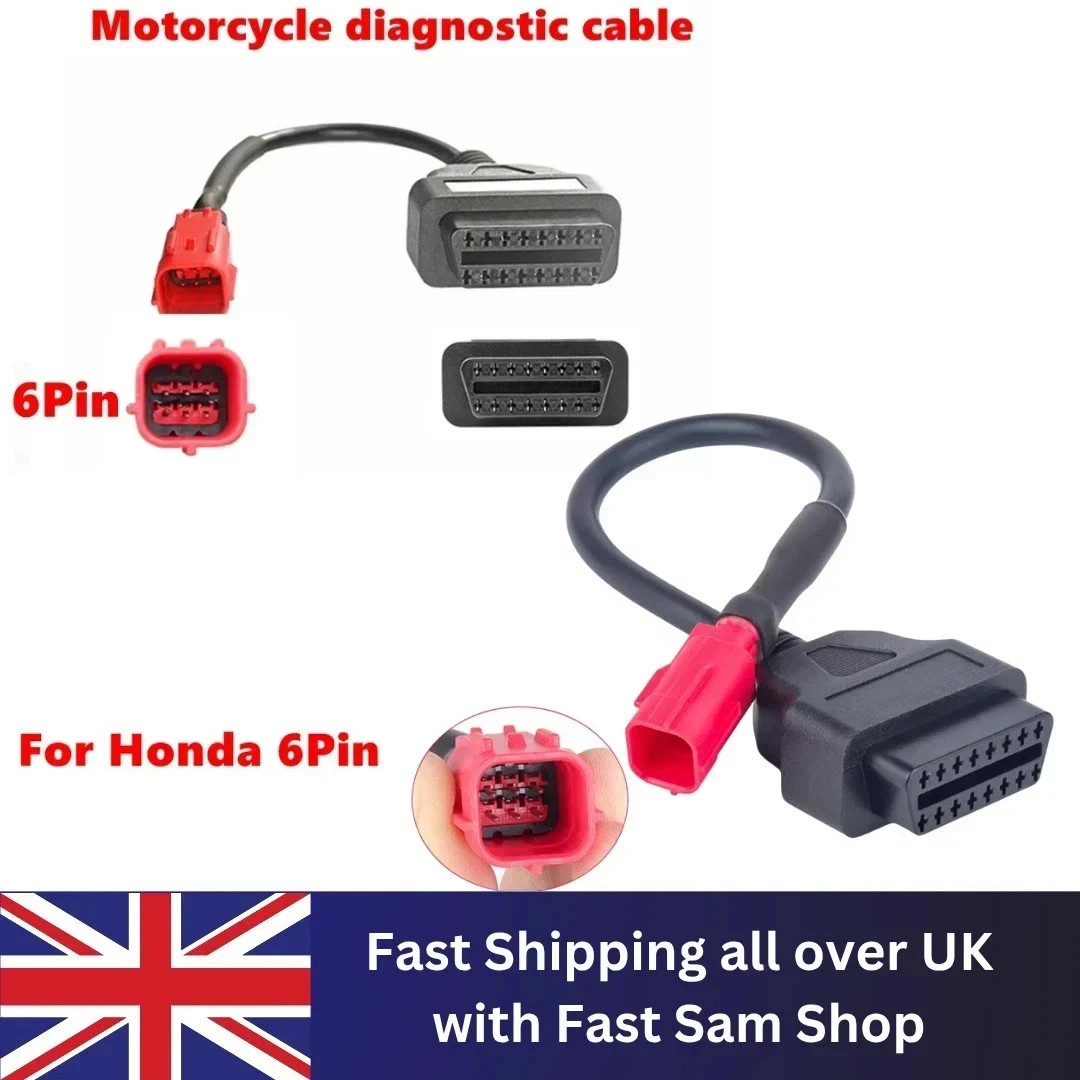 For Honda 6 Pin to 16 pin Diagnostic Cable Adapter OBD2 Motorcycle Cable Plug UK